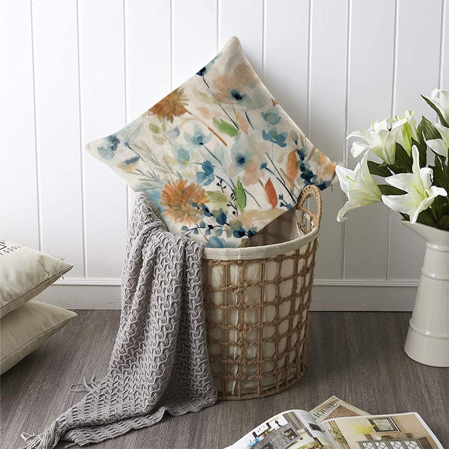 Joymasion Kissenbezüge 45x45 Cm 4er Set - Frühlingsblumen Mit Schmetterlingen Für Sofa & Wohnzimmer