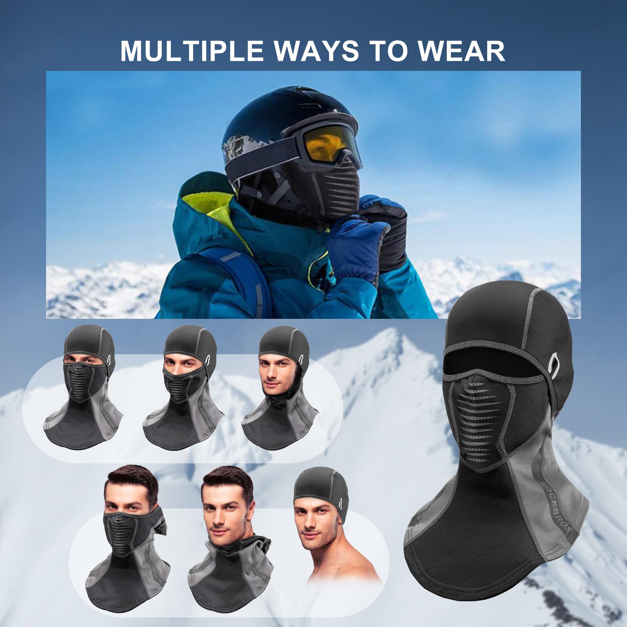 ROCKBROS Sturmhaube Winter Sturmmaske Fahrrad Balaclava Thermal für Radsport, Motorrad, Laufen Damen Herren