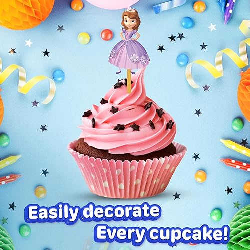 Miniatura 2 de 24 adornos para cupcakes de princesa real  Selecciones fuertes para decoración de cumpleaños de niños