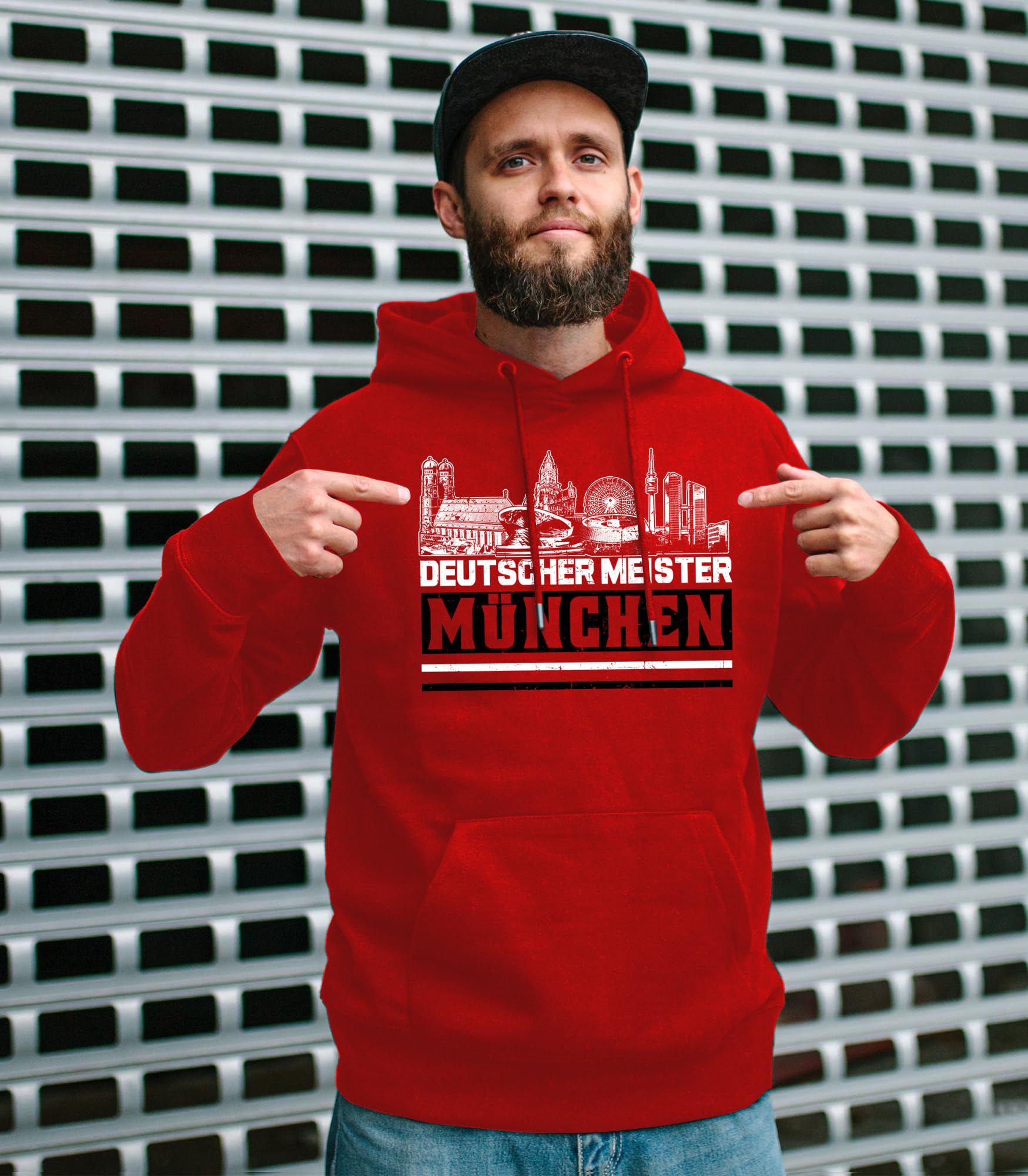 UGLYSHIRT München Meister Herren Kapuzenpullover | Sport Hoodie Fussball Ultra Skyline Pullover Fanartikel | M1