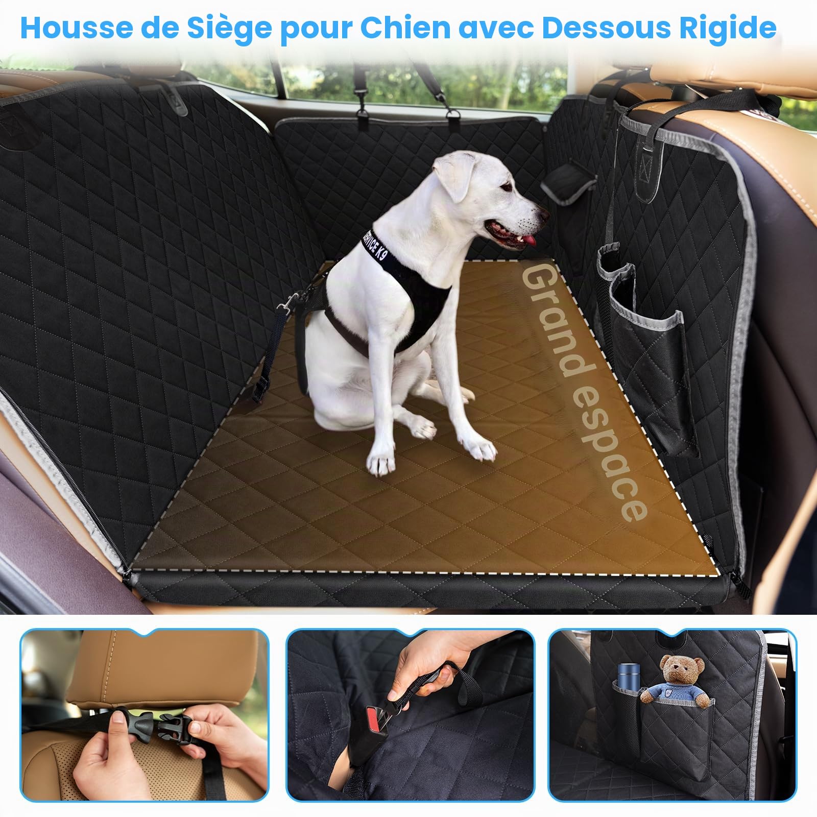 Couvertures de Voiture pour Chiens, pour Banquette arrière de Voiture, Imperméable, avec Protection latérale et fenêtre de visualisation, avec Dessous Dur, Résistante aux Rayures