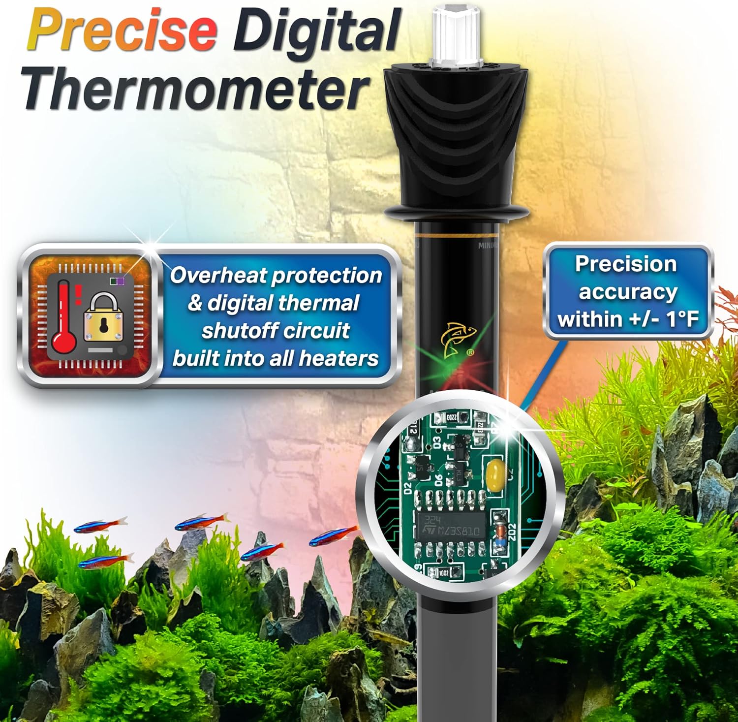 Glass Aquarium Heaters with Advanced LED Temperature Control System - for Fresh & Saltwater Aquariums (150 Watts / 25-50 Gallons)