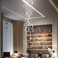 Vista 1 de Candelabro grande para techos altos y escaleras largas, lámpara de vestíbulo de 18 anillos con control remoto regulable y altura ajustable