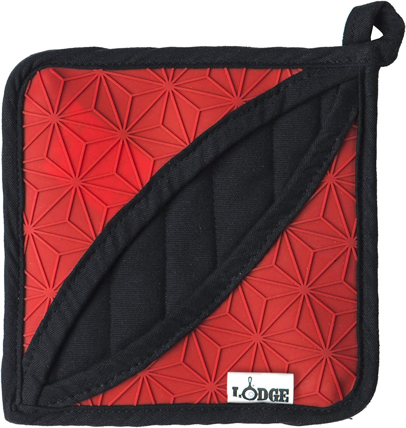 Lodge 6.5 Inch 2 in 1 Silicone and Fabric Trivet/Potholder - Dishwasher Safe Trivet Designed for Universal Use - Reusable Heat Protection up to 450° - Red and Black