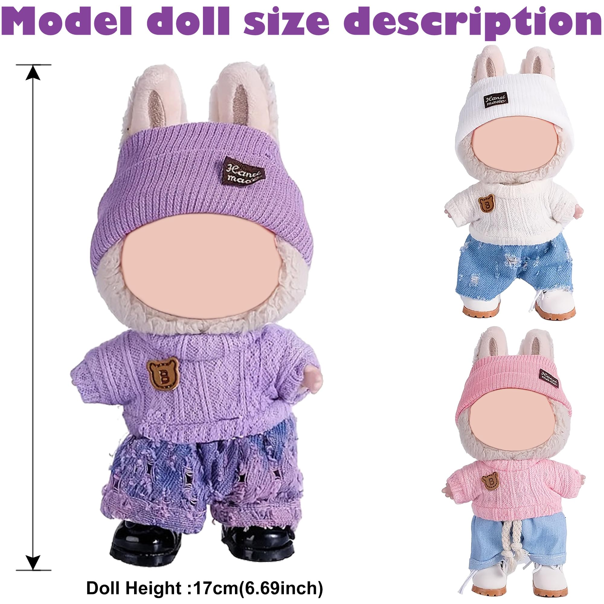 Total 3 Sets 17cm Dolls Clothes Outfits and Accessories Include 3 Hat, 3 Tops, 3 Pants - Soft & Stylish Costume (Doll Not Included) - Image 2