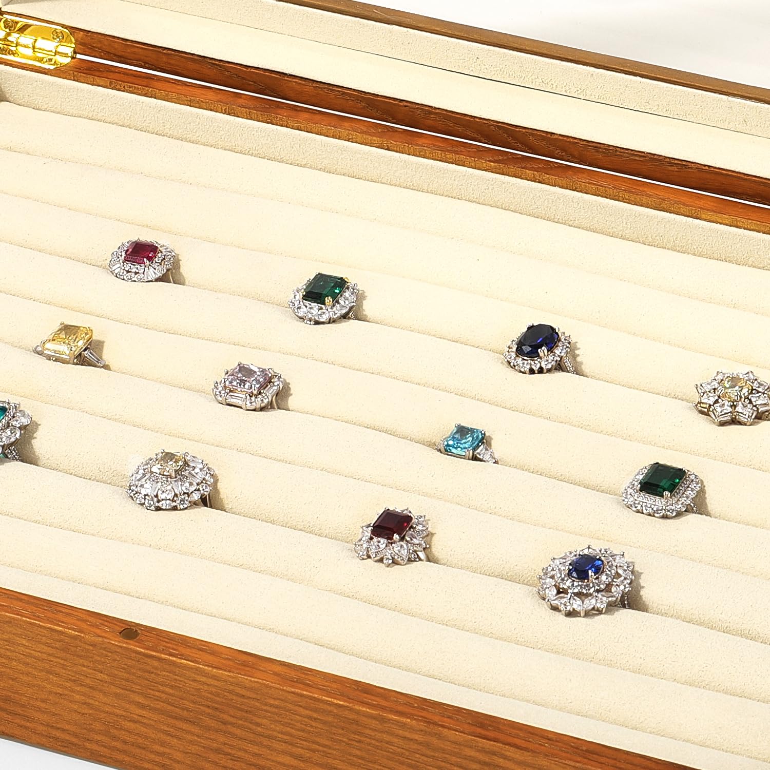 Oirlv Legno Massiccio 9 Slot Scatole Per Gioielli Per Anello Orecchini Storage Box, Scatola Di Gioielli Signore, Scatola Espositiva,Portaoggetti(Bianco Crema)