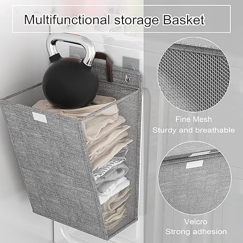 Miniatura 4 de Práctica cesta de lavandería colgante diseño plegable y que ahorra espacio con ajuste de mango y malla fina para clasificar y organizar ropa sucia
