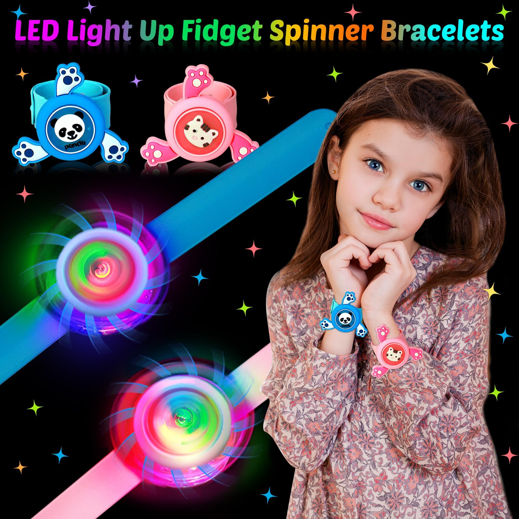 24 Pack LED Light Up Fidget Spinner Slap Bracelets Party Favors for 4-8-12 Glow in The Dark Party Supplies,Birthday Gifts, Classroom School Exchange, Goodie Bags Easter Basket Stuffers