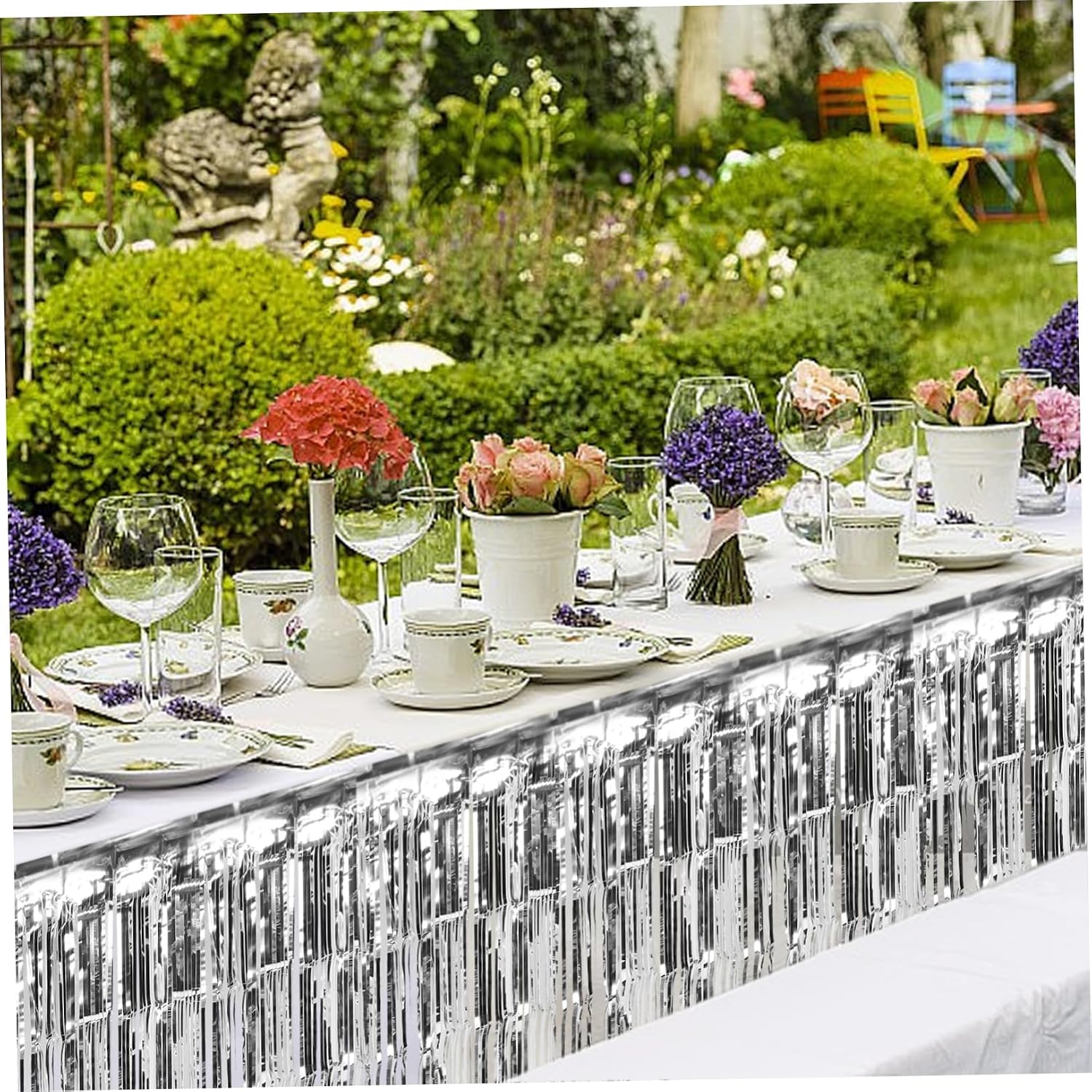 Silver Foil Fringe Table Skirts Banner for Wedding Birthday Xmas Halloween