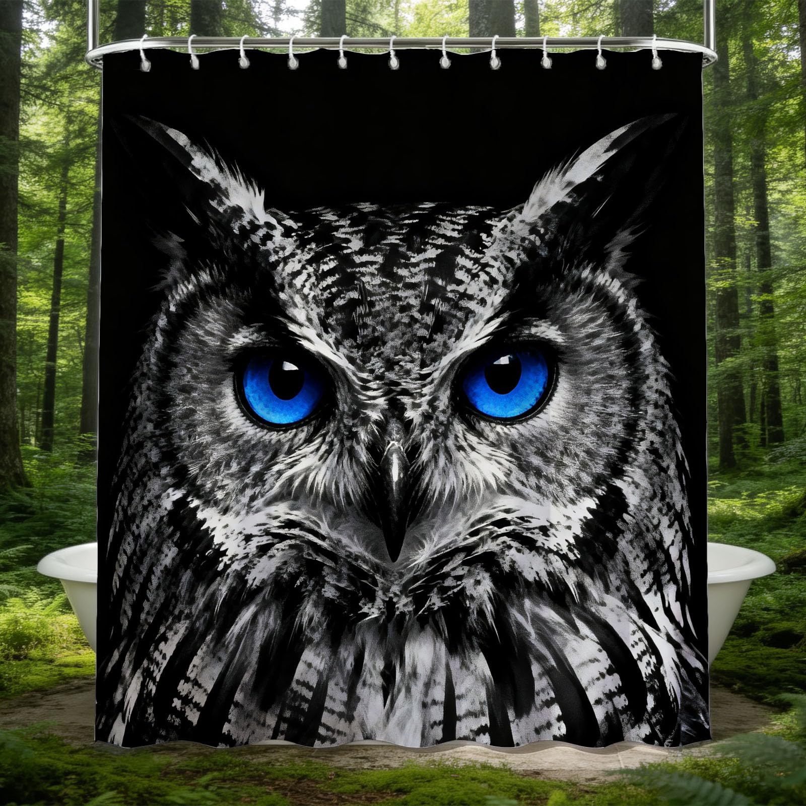 Hongduo 3D Owl Shower Curtain for Stalls Bathtubs Mystical Bathroom Decor Shower Curtain Set Polyester Fabric Waterproof 180x200cm/71X79 Inch with Hooks