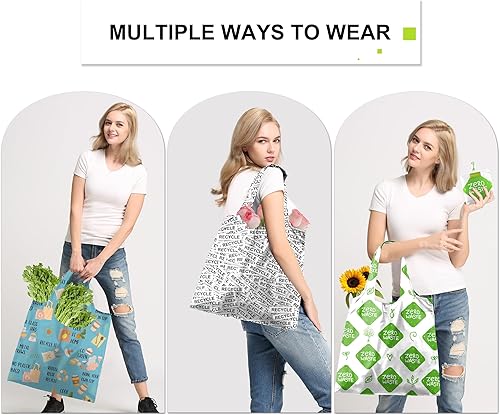 Vista 27 de BeeGreen Bolsas de compras plegables reutilizables con asas, paquete de 12 bolsas de tela de poliéster resistente, bolsas grandes reutilizables