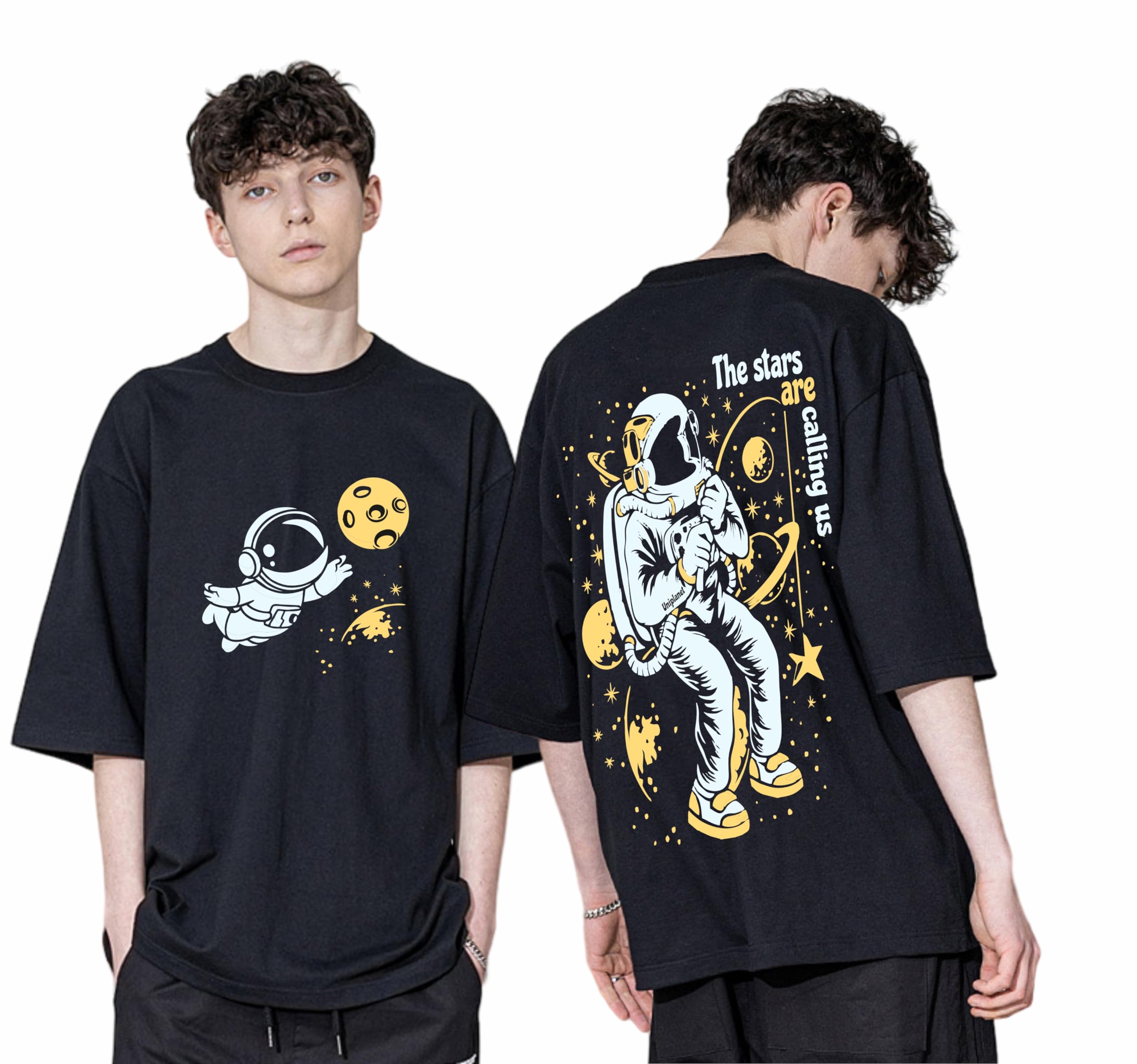 Uniplanet Store Oversize T Shirt SPMAN Star 100% Cotton Printed Black T Shirt for Men