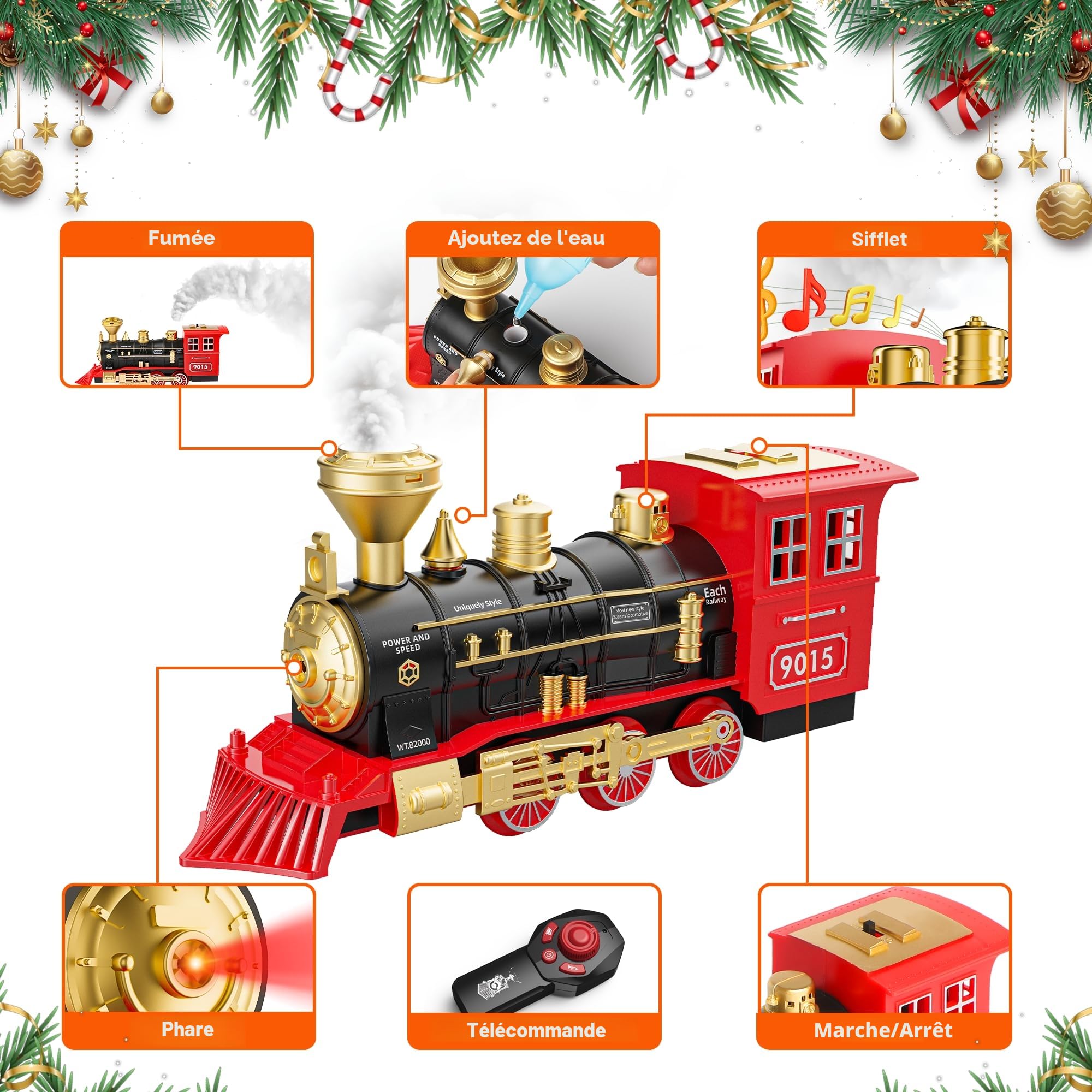 Hot Bee Train Électrique Enfant Télécommandé avec Piste de Luxe, Train Électrique Noël pour Sapin