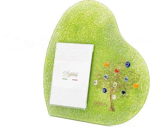 Miniatura 9 de Sospiri Venezia Photoframe - Árbol de la vida de cristal de Murano en forma de corazón, con marco de mesa o escritorio de Murrines, foto de 2.75 x