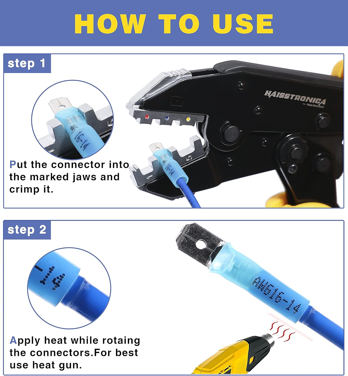 haisstronica 260PCS AWG 22-10 Heat Shrink Spade Connectors & Crimping Tool For Heat Shrink Connectors-AWG 22-10 Ratchet Wire Terminal Crimper -Available For Insulated Nylon Connectors