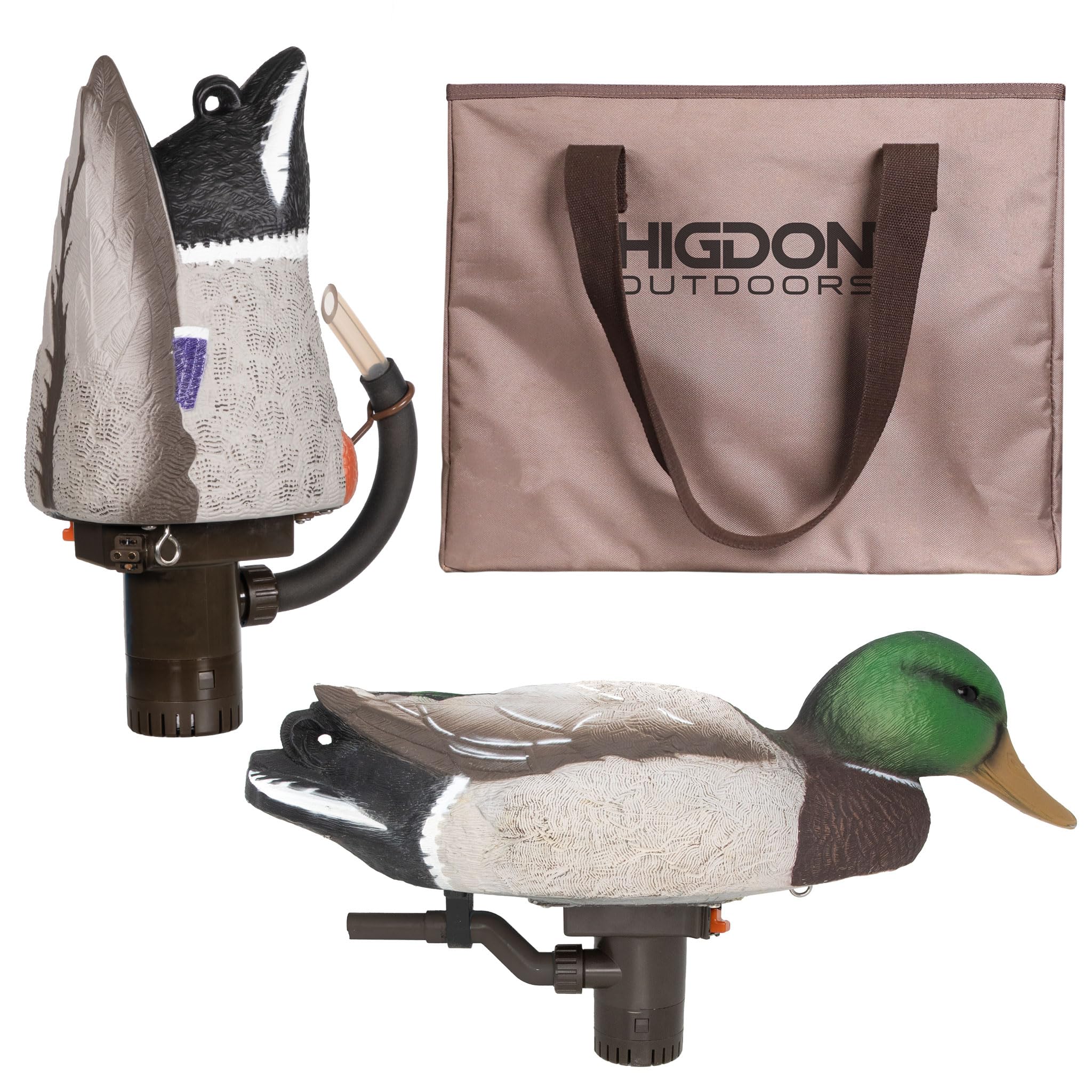 Higdon Outdoors Pulsator Pro & Swimmer Drake - Paquete combinado con bolsa de señuelo de 2 ranuras, señuelo de pato de movimiento para caza de aves acuáticas, compatible con sal dulce y agua salobre