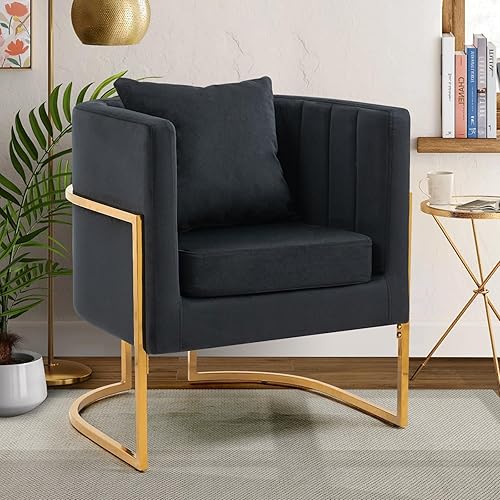 Newnno Silla decorativa moderna de terciopelo, sillón tapizado de mediados de siglo con almohada para sala de estar, cómodas sillas individuales con