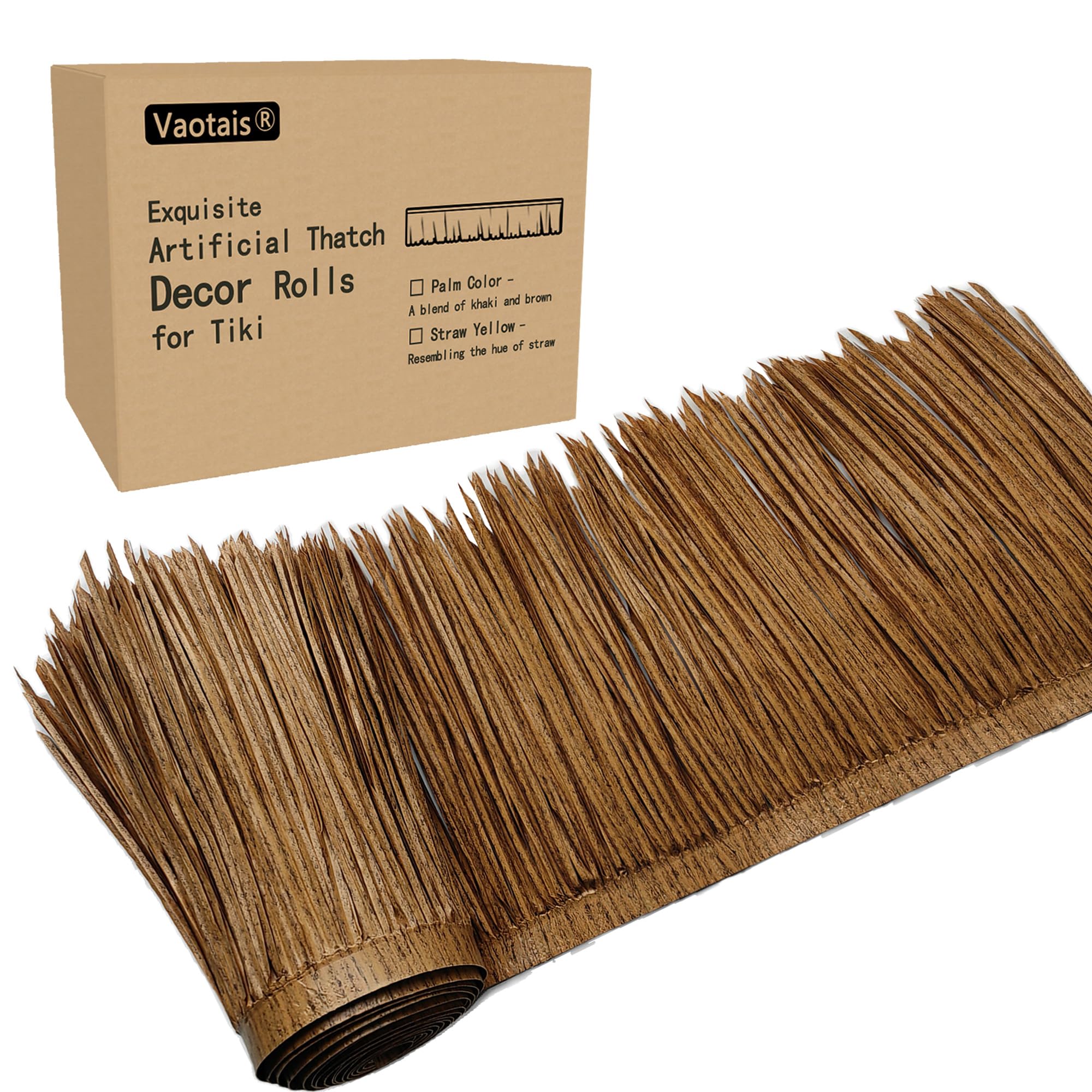 Photo 1 of Vaotais Premium Mexican Style Artificial Palm Thatch Roof Rolls. 5 Lengths, 2 Colors. Waterproof. Easy Install. Ideal for Tiki Bars, Parties, Gardens & Fences (30ft x 16in - Palm Color Thatch)