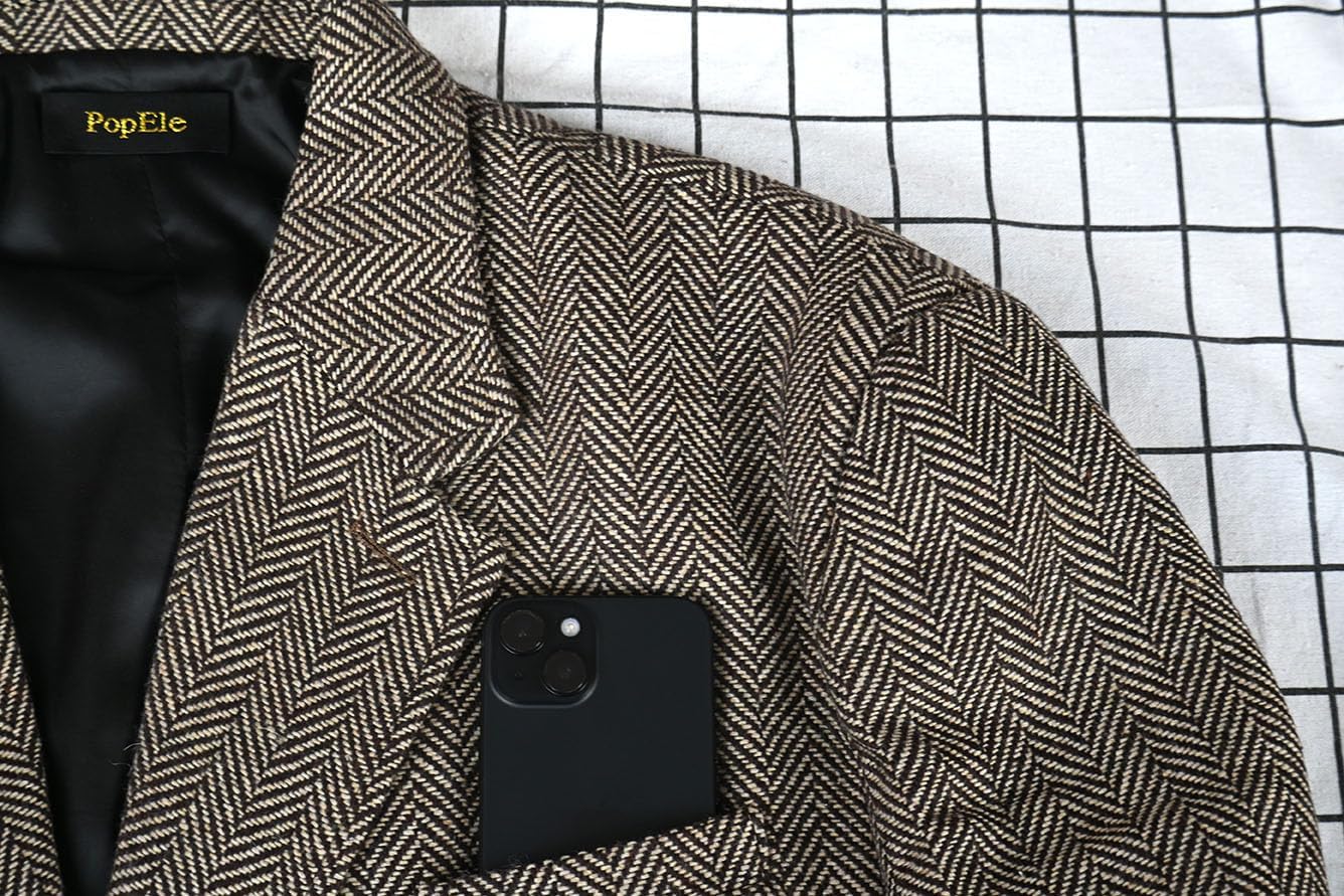 Mens Trench Herringbone Tweed Long Peacoat Wool Outwear Windbreaker Coat for Fall Winter