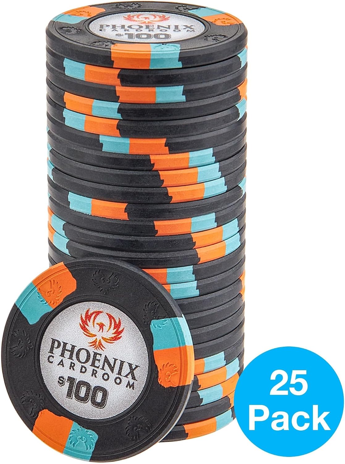 10-gram Phoenix Professional Poker Chips (50-Pack) Real Clay Set - Bulk Casino Chips with Denominations for Texas Holdem, Blackjack - Betting Game Accessories ($1 White)