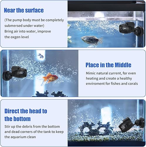 Miniatura 5 de AQUANEAT Bomba de circulación Wavemaker para acuario, cabezal de alimentación de tanque de peces de 800 GPH, bomba de agua sumergible, base magnética