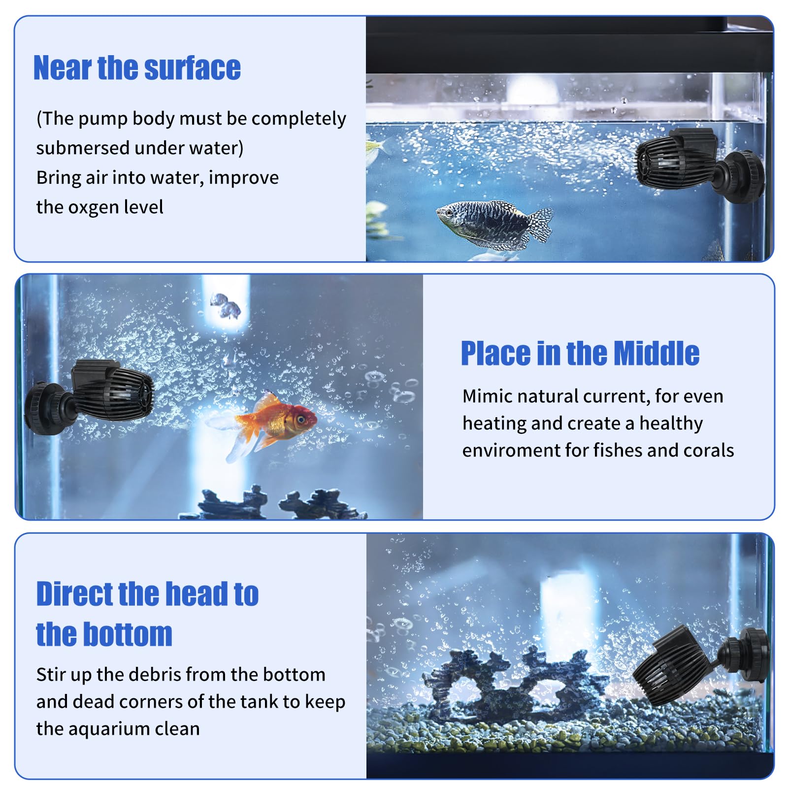 AQUANEAT Bomba de circulación para acuario, bomba de agua sumergible, base magnética de 480 GPH