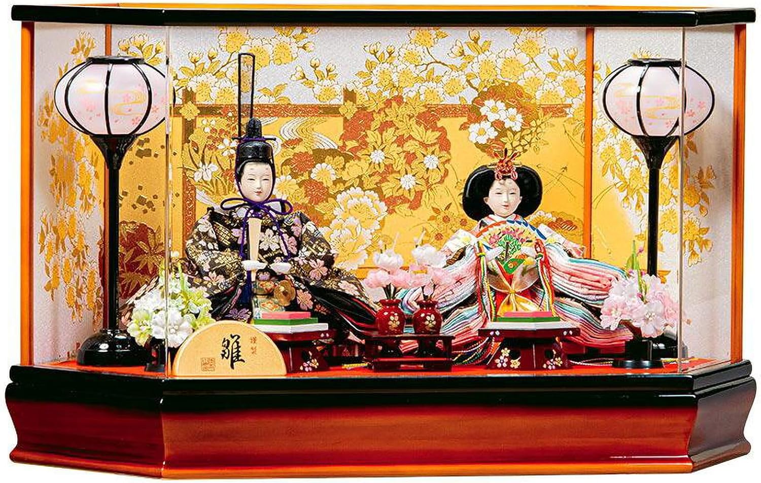 平安豊久 雛人形アクリルケース入り親王飾り・間口約58×奥行約32