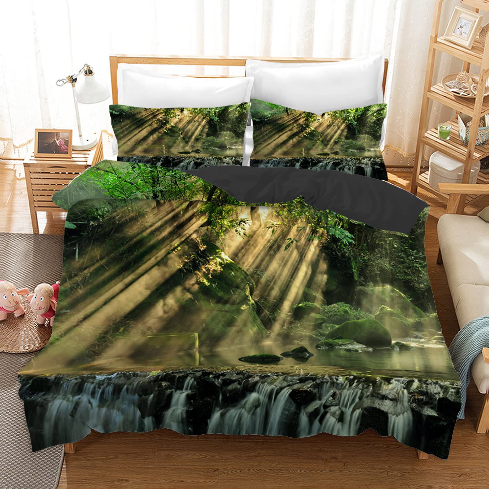 Housse de couette 90x190 soleil vert en microfibre avec sa taie d'oreiller pour enfant