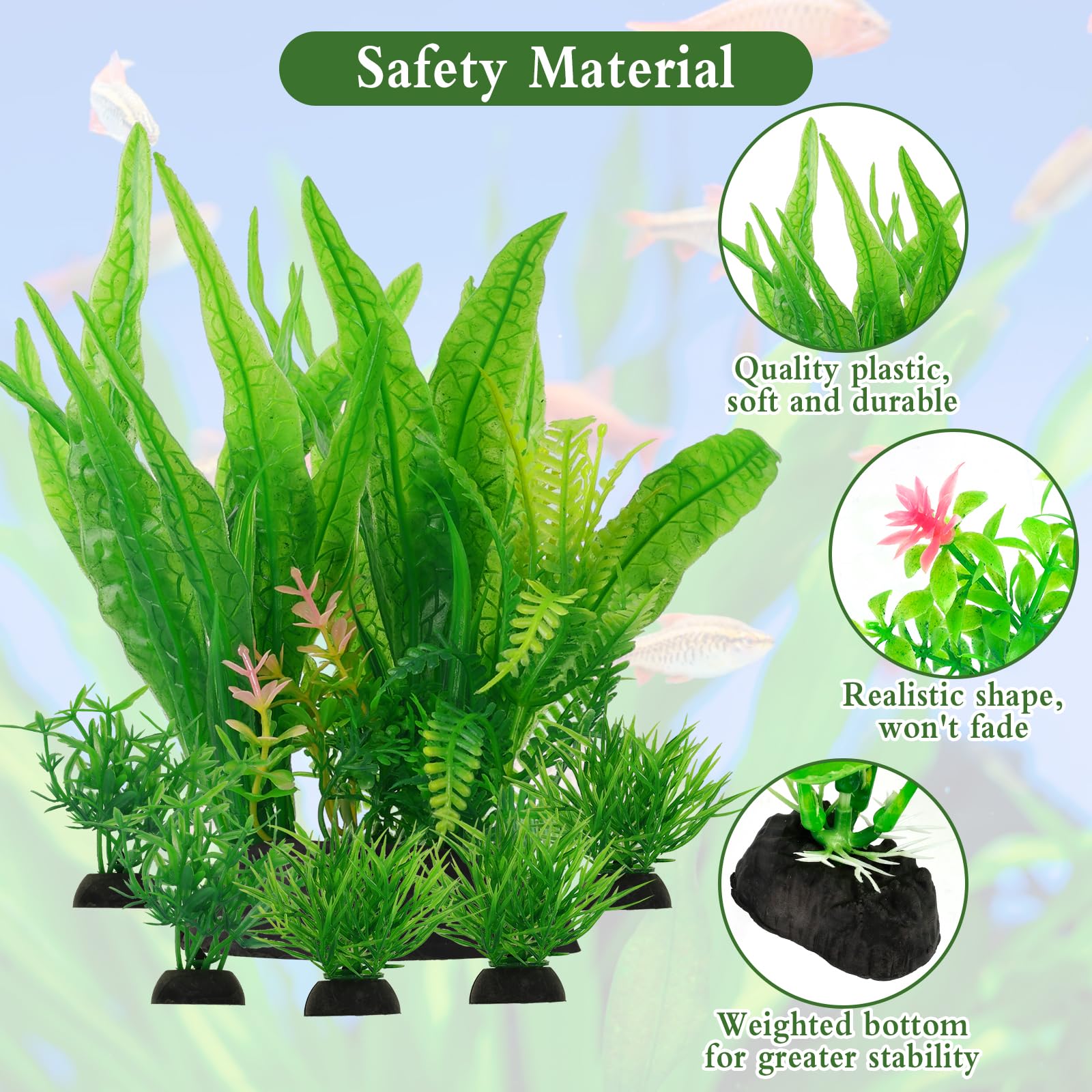 Plante Aquarium, 18 PCS Plante Artificielle d’Aquarium en Plastique, Plante Aquarium Ornement Décorative, Aquarium Vert Plante Décoration et Paysager, Accessoires pour Aquarium, Poisson, Terrarium