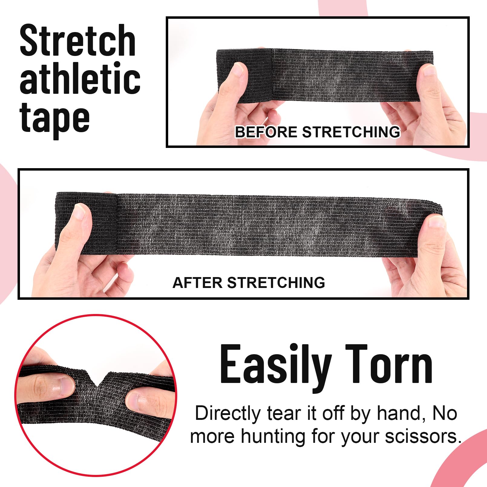 Selbstklebende kohäsive Bandagen, 64 Stück, schwarzes Sportband, selbstklebende Bandage, 5,1 cm x 4,5 m, elastische kohäsive Bandage, atmungsaktiv, Größe S