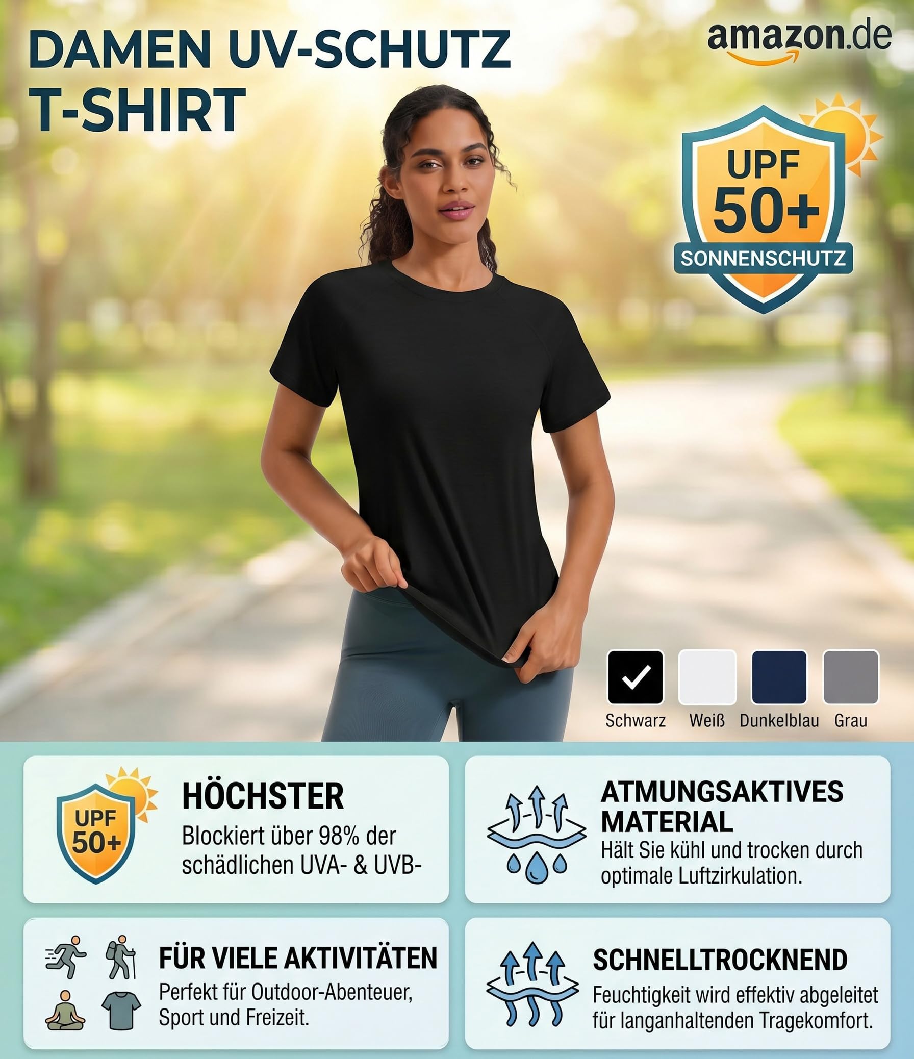 PINSPARK Sportshirt Damen Kurzarm UV-Schutz Sport T-Shirt Atmungsaktiv Netzstoff im Rücken Fintess Laufshirt Leicht Yoga Oberteile Schnelltrocknend Gym Funktionsshirts - 4