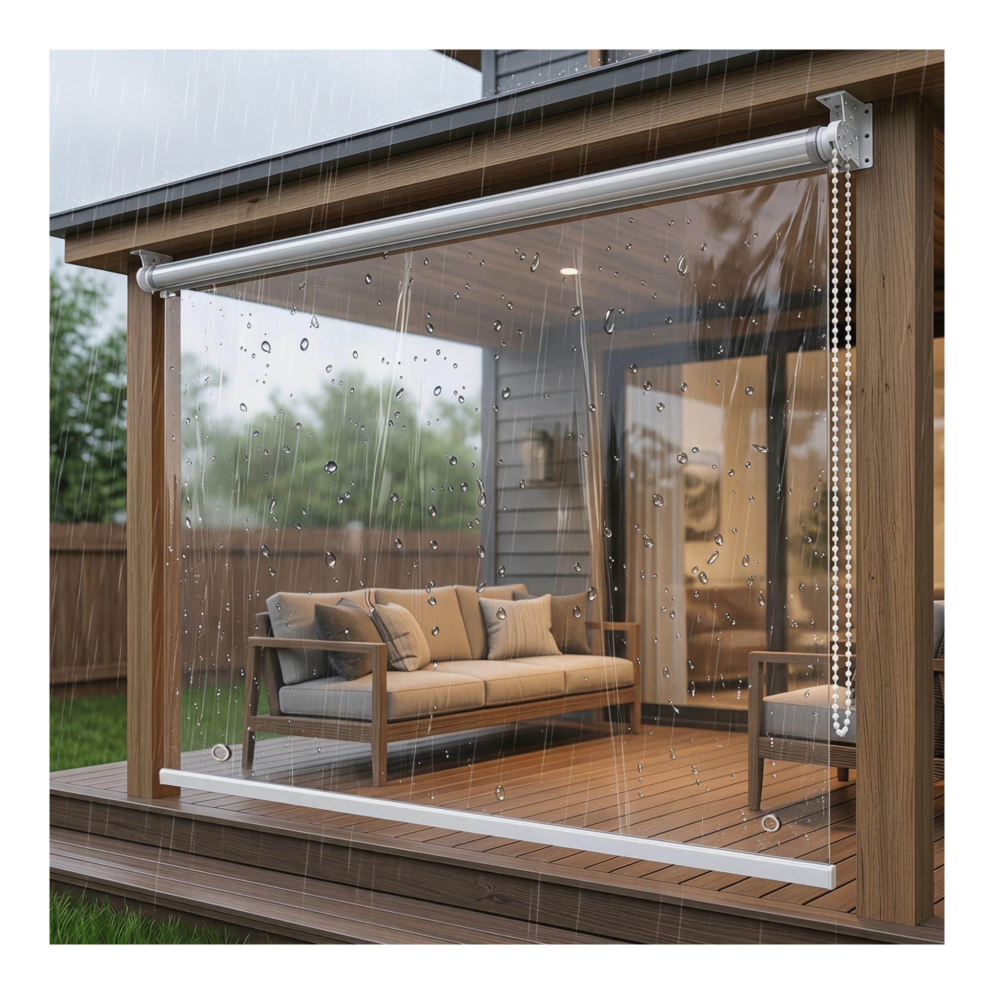 Heavy Duty Clear Windproof Roller Shade ，for Balcony Patio Transparent PVC Blind & Grommet Draft Stopper Waterproof Thermal Insulated Soft Vinyl Partition ，Custom Size(W95*H160cm/W37.4*H62.9in)