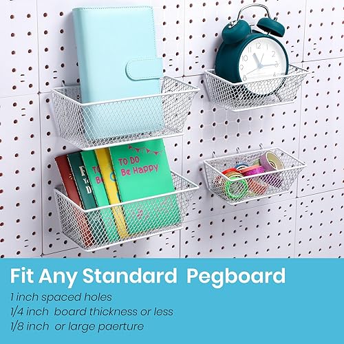 Miniatura 10 de Sieral 4 cestas de tablero de clavijas, cestas de alambre de metal, organizador de tablero de clavijas, accesorios organizadores de montaje en