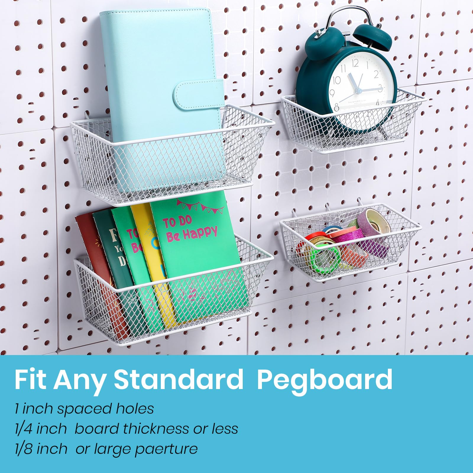 Sieral Stecktafel-Körbe, Metalldraht, Regalkörbe, Stecktafel-Organizer, Zubehör, Wandhalterung, Organizer, Aufsätze für Garage, Werkbank, verschiedene Werkzeugzubehör, 2 Größen (weiß, klein, mittel),
