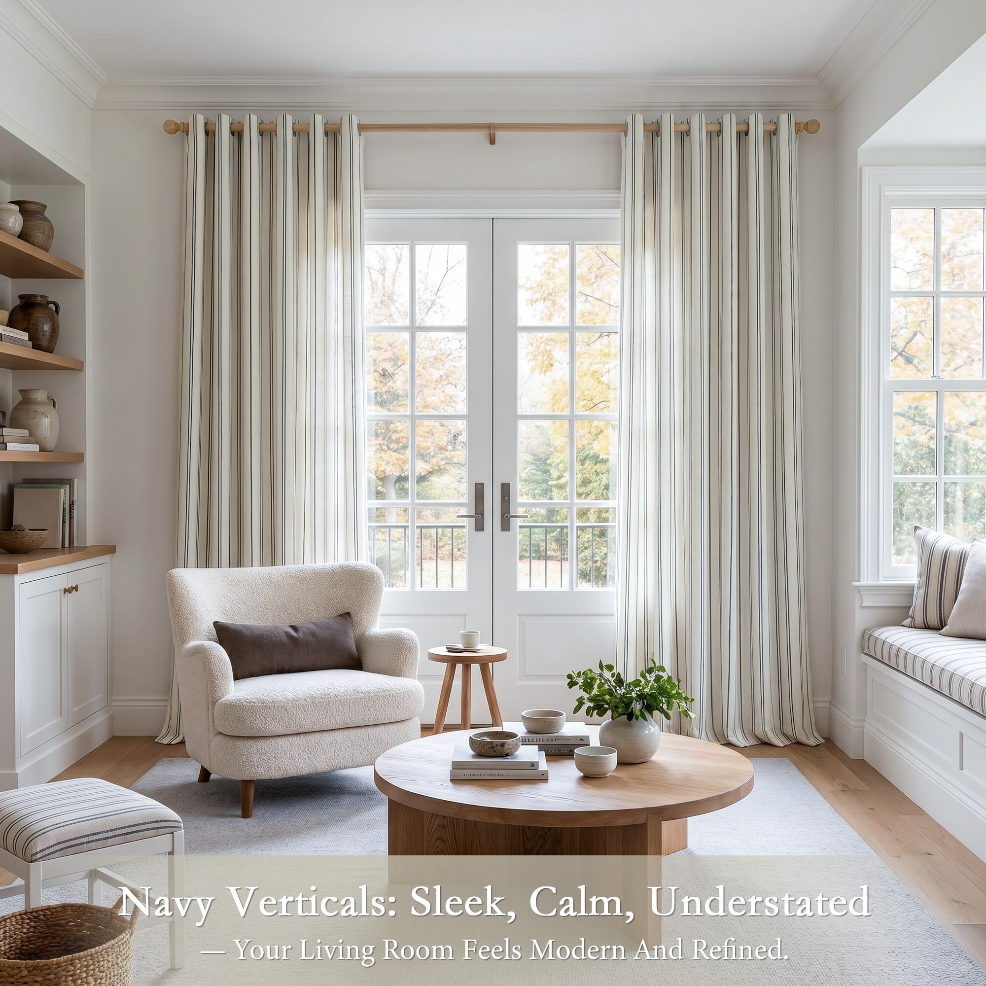 Vorhänge Gardinen Ösen Beige mit Schwarz Streifen Leinenoptik 245cm 2er