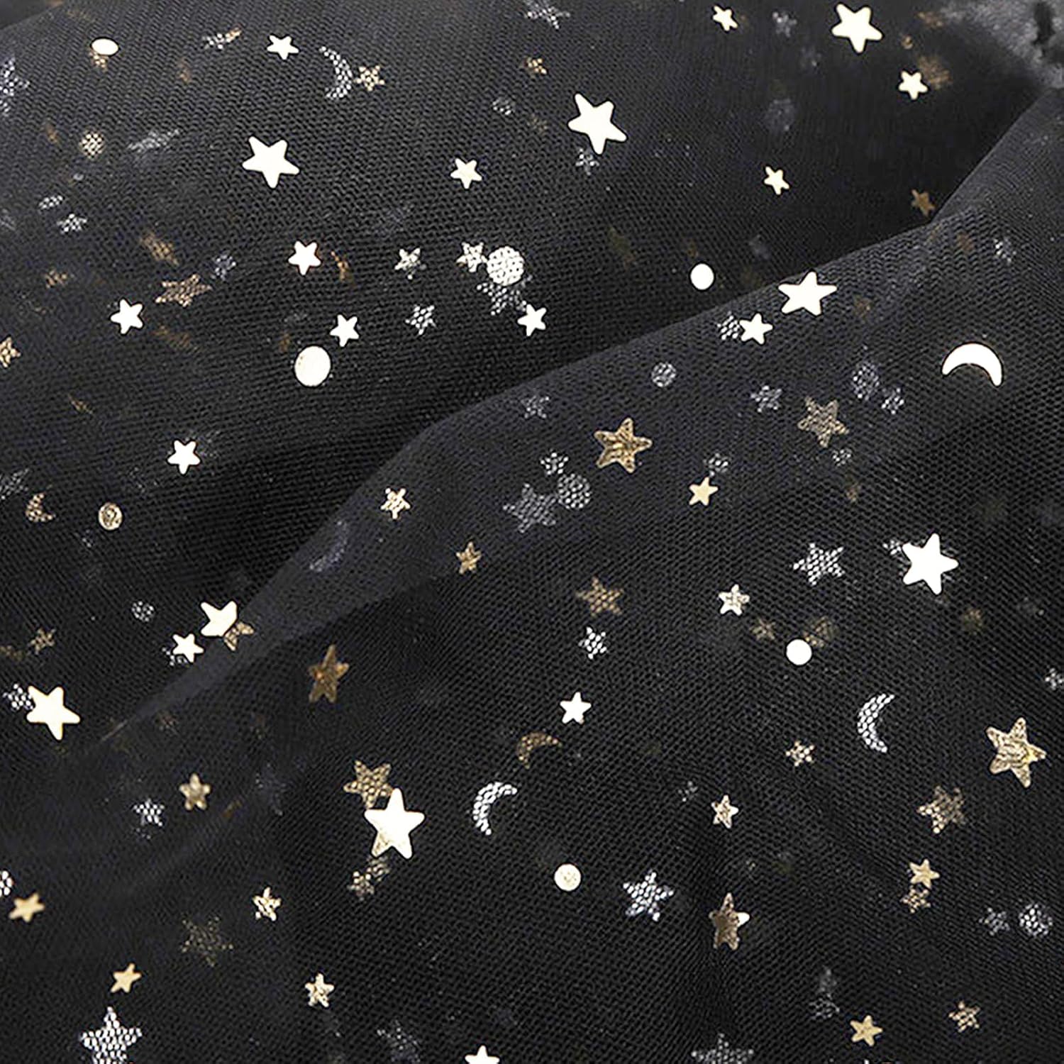Tulle Noir Pailleté Étoiles - 145x183 cm