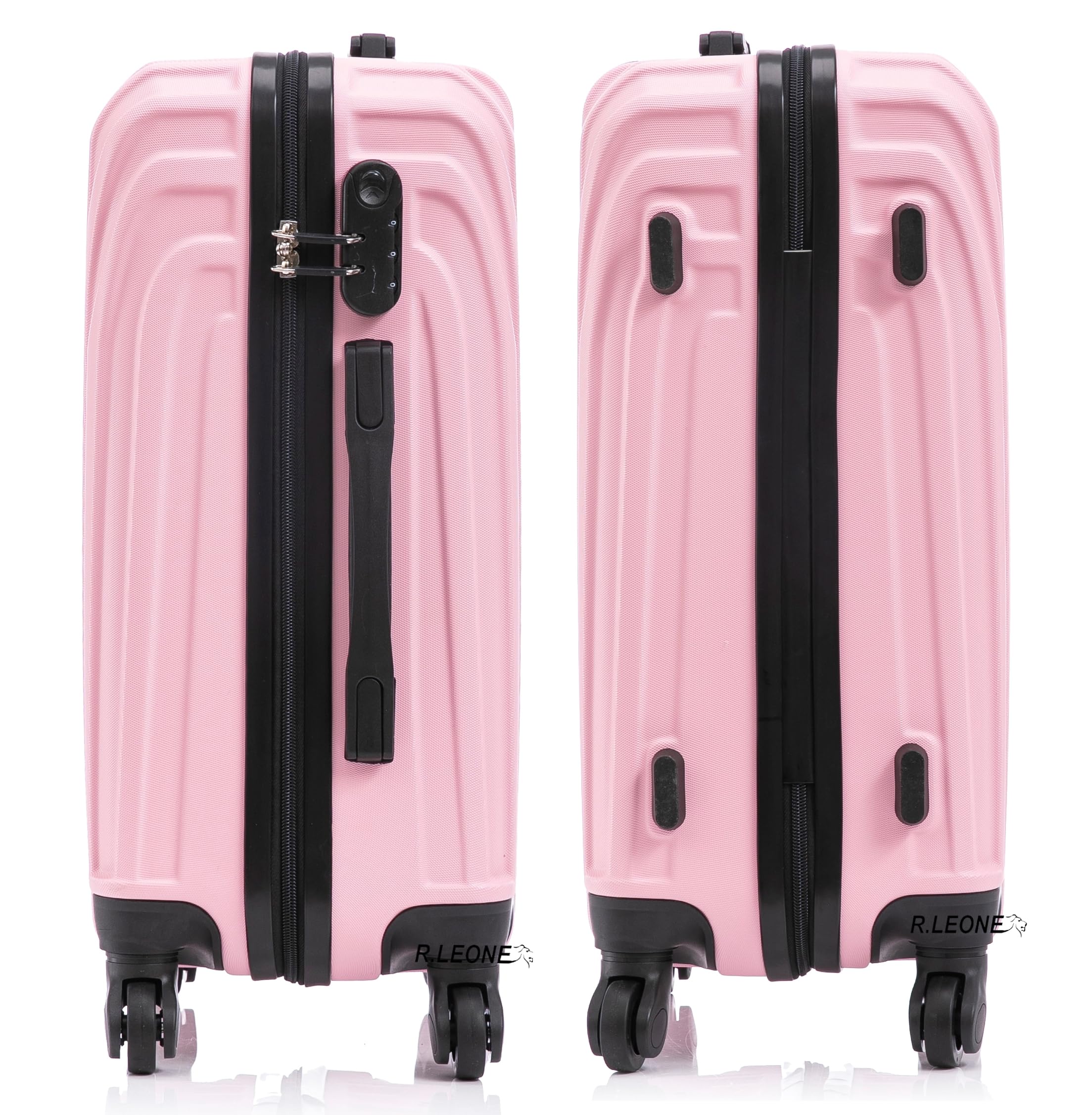 R.Leone Valigia da 1 Fino a Set 4 Trolley Rigido grande, medio, bagaglio a mano e bagaglio EasyJet 45X36X20cm 4 ruote in ABS 9002 (Rosa Pastello, L Misura Grande)