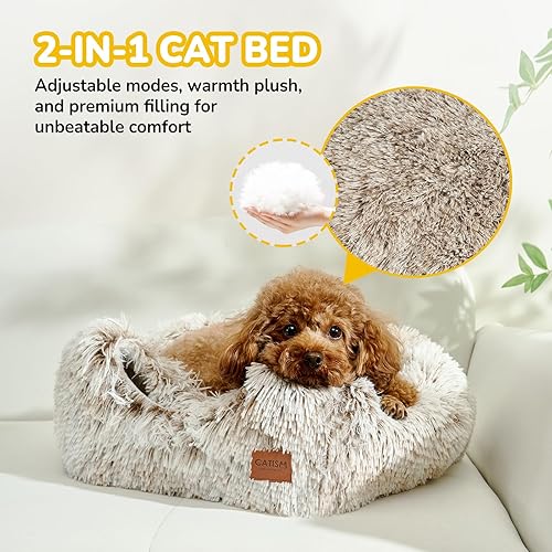Miniatura 2 de CATISM Cama para gatos, cueva para gatos de interior, cúpula para gatos ultrasuave, autocalentable 2 en 1, casa plegable para gatos con almohada