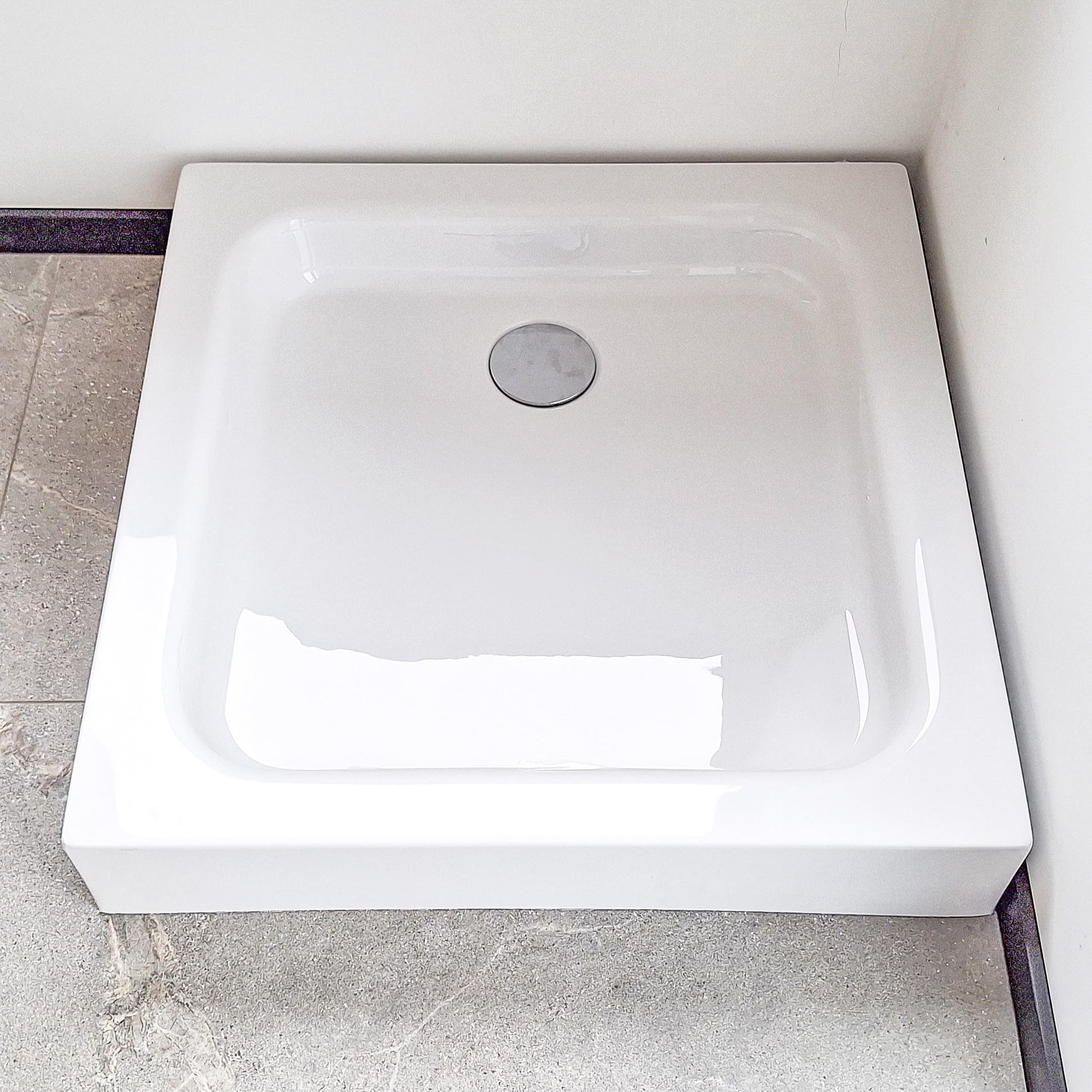 ECOLAM Receveur de douche carré Tim 90x90 x 15 cm | profondeur 5 cm | siphon et silicone | Receveur de douche blanc | acrylique sanitaire