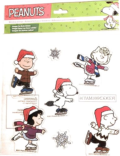 Peanuts Charlie Brown Snoopy - Paquete de 7 adhesivos navideños para ventana navideña