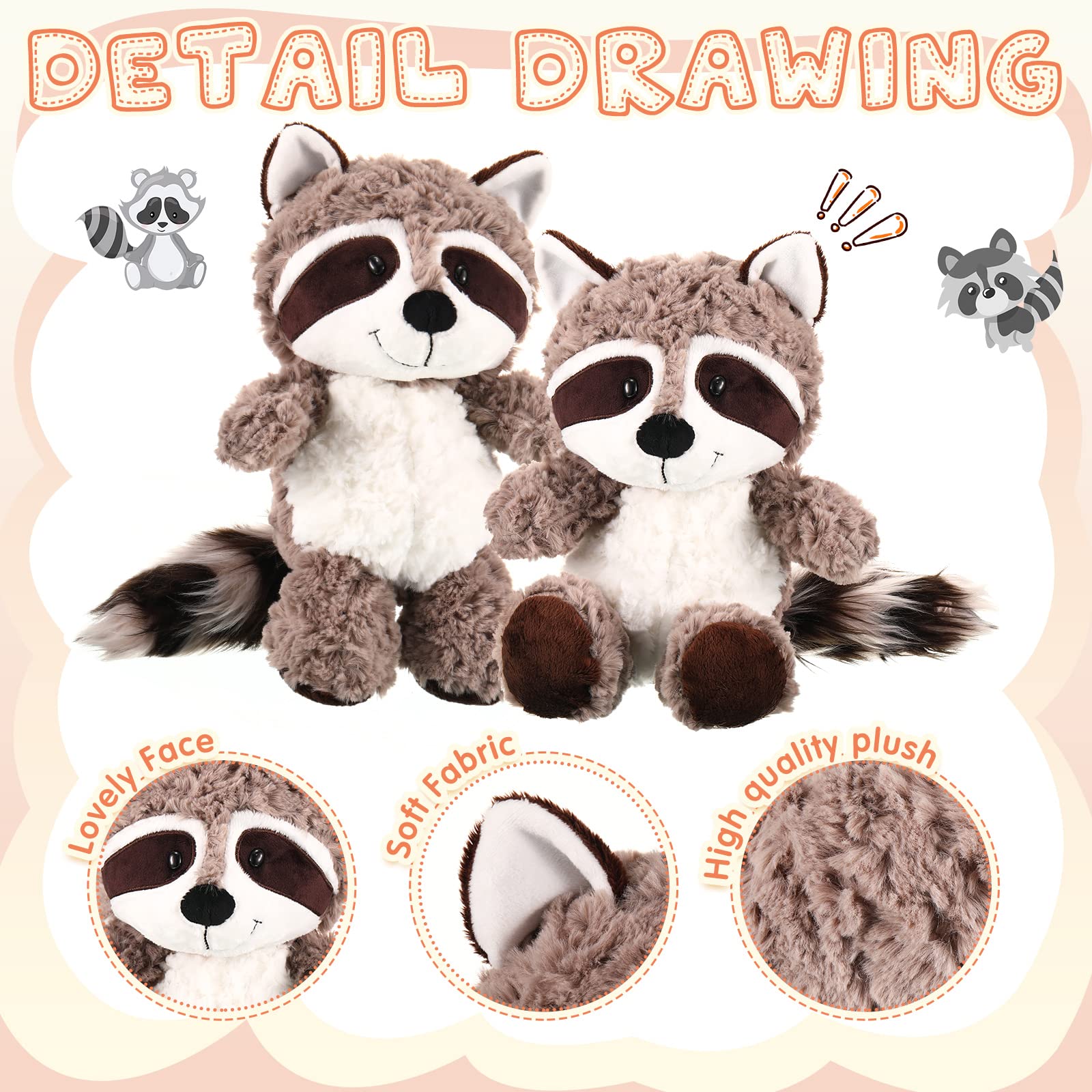 Amazon.com: 2-Piece Raccoon Plush Set - Soft, Cute, 14-Inch Brown