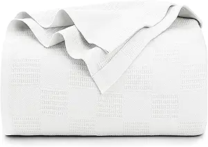 Utopia Bedding White 100% Cotton Blanket [King Size - 90x108 Inch] 350GSM Lightweight, Soft and Breathable Thermal Blanket for All Seasons