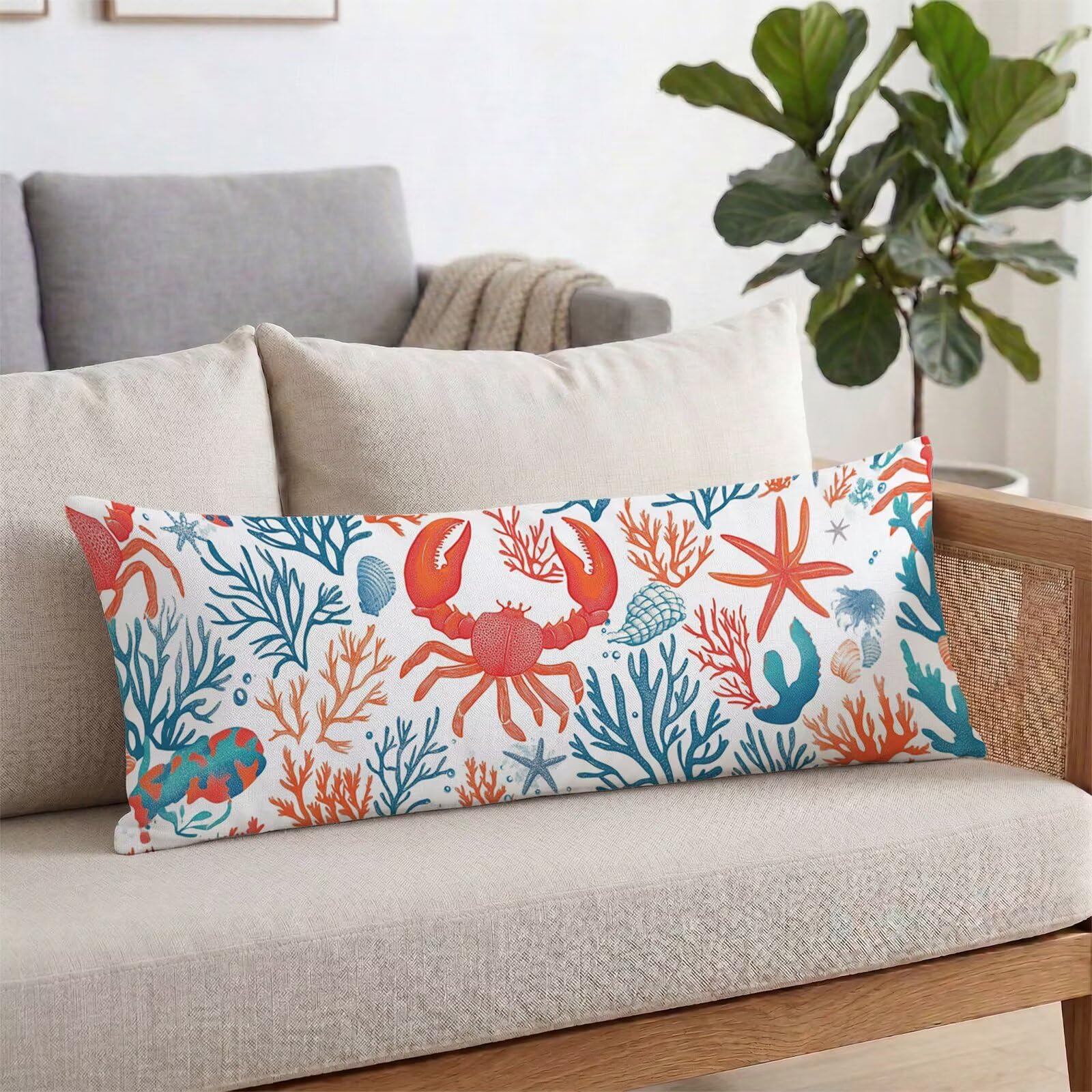 Długa poszewka na poduszkę 60 x 180 cm ocean, duża aksamitna poszewka na poduszkę z niewidocznym zamkiem błyskawicznym, poduszka poprzeczna pokrowiec na poduszkę do spania, miękka i trwała poszewka na
