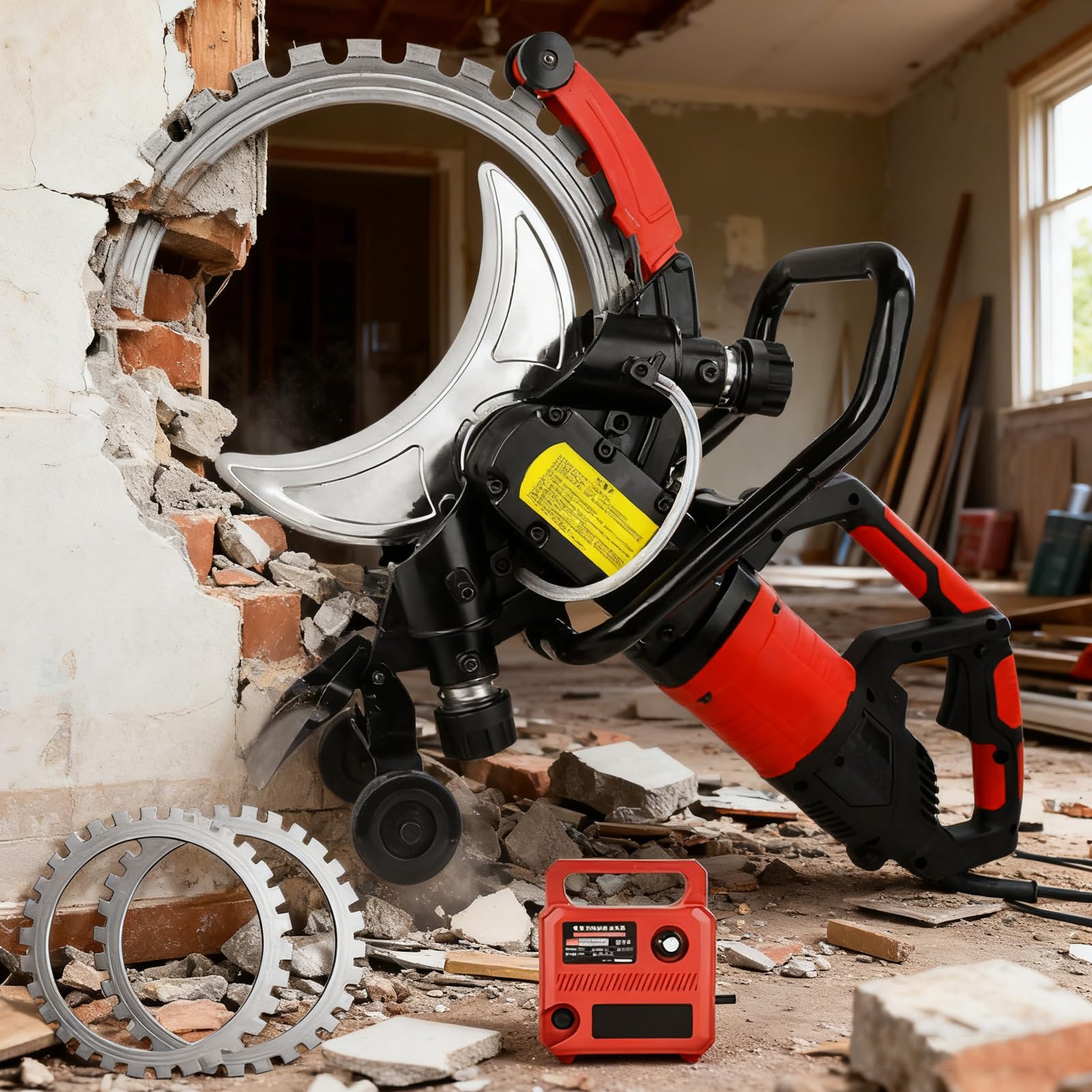 YXYLJOZ Electric Circular Saw Wall Chaser with Dust Extractor, 11.4 Inch Cutting Depth, 2 Saw Blades for Concrete, Granite, Porcelain, Stone,9500w