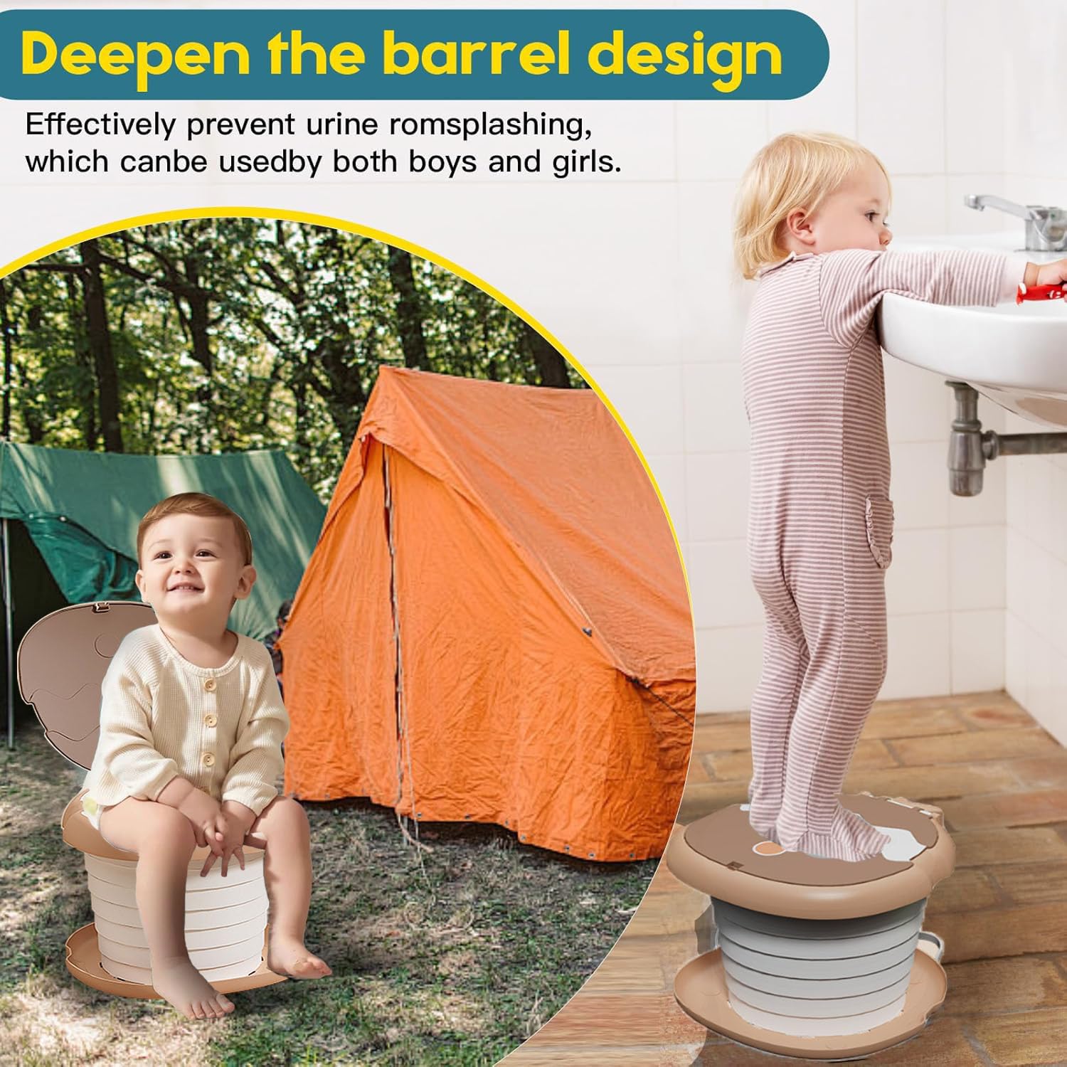 Pot Bebe Toilette,Pot De Voyage Pliant Pour Enfants,Trainer WC Pour Chaise,Camping sur la Route ou Utilisation à la Maison avec sac de Secours Jetable 20pcs (braun)