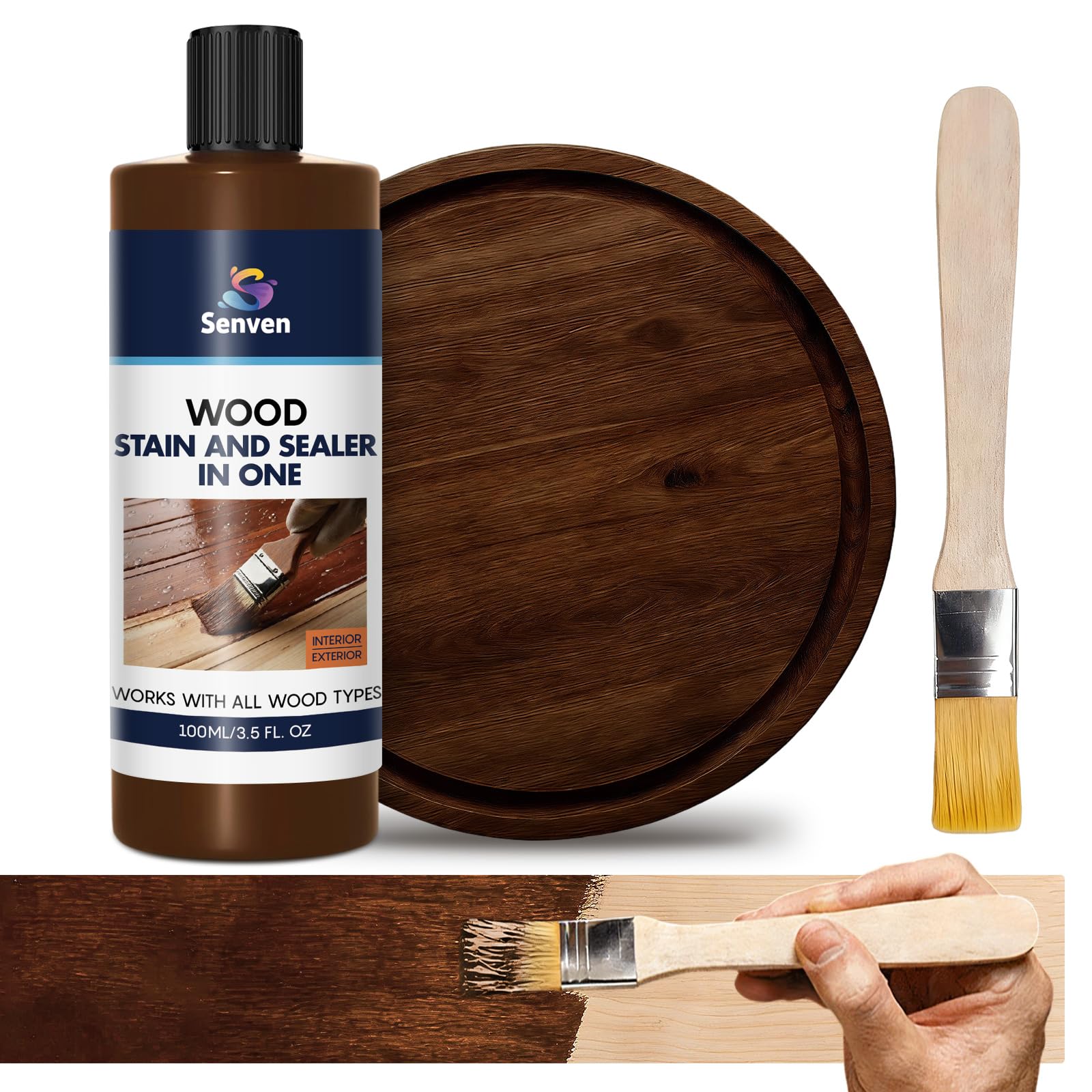 Wood Stain and Sealer in One, Water Based Non-Toxic, Fast Dry, Waterproof Interior &amp; Exterior Wood Stain &amp; Wood Sealant for Furniture, Decks, Fences, Cabinets, Pergolas, Wood Siding,100ml,Dark Walnut