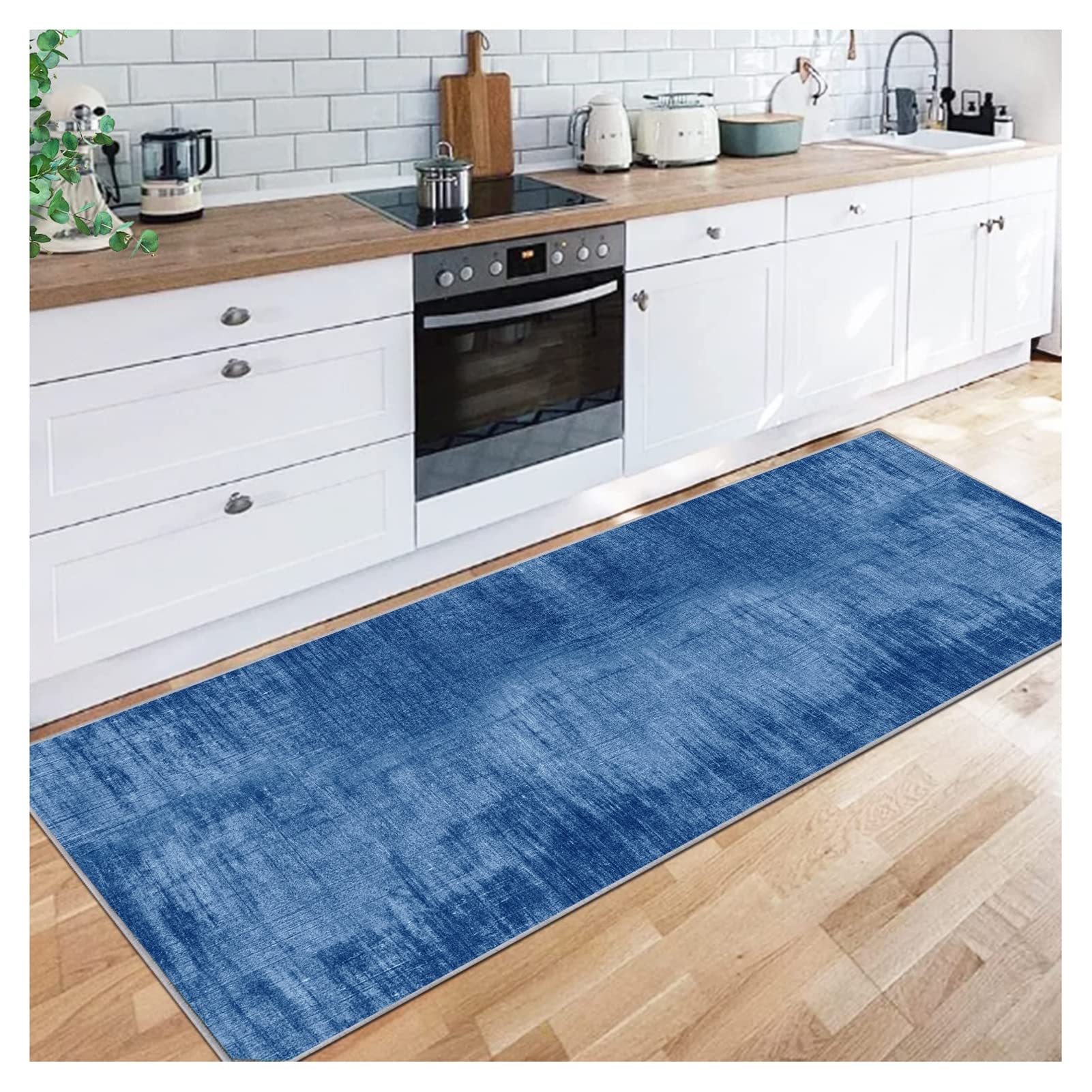 Siunwdiy Abstract Carpet Runner for Hallways Extra Long 50X100CM，Blue Non Slip Washable Runner Rug, Modern Narrow Hallway Carpet for Kitchen Living Room Bedroom Entryway, Durable Floor Mat