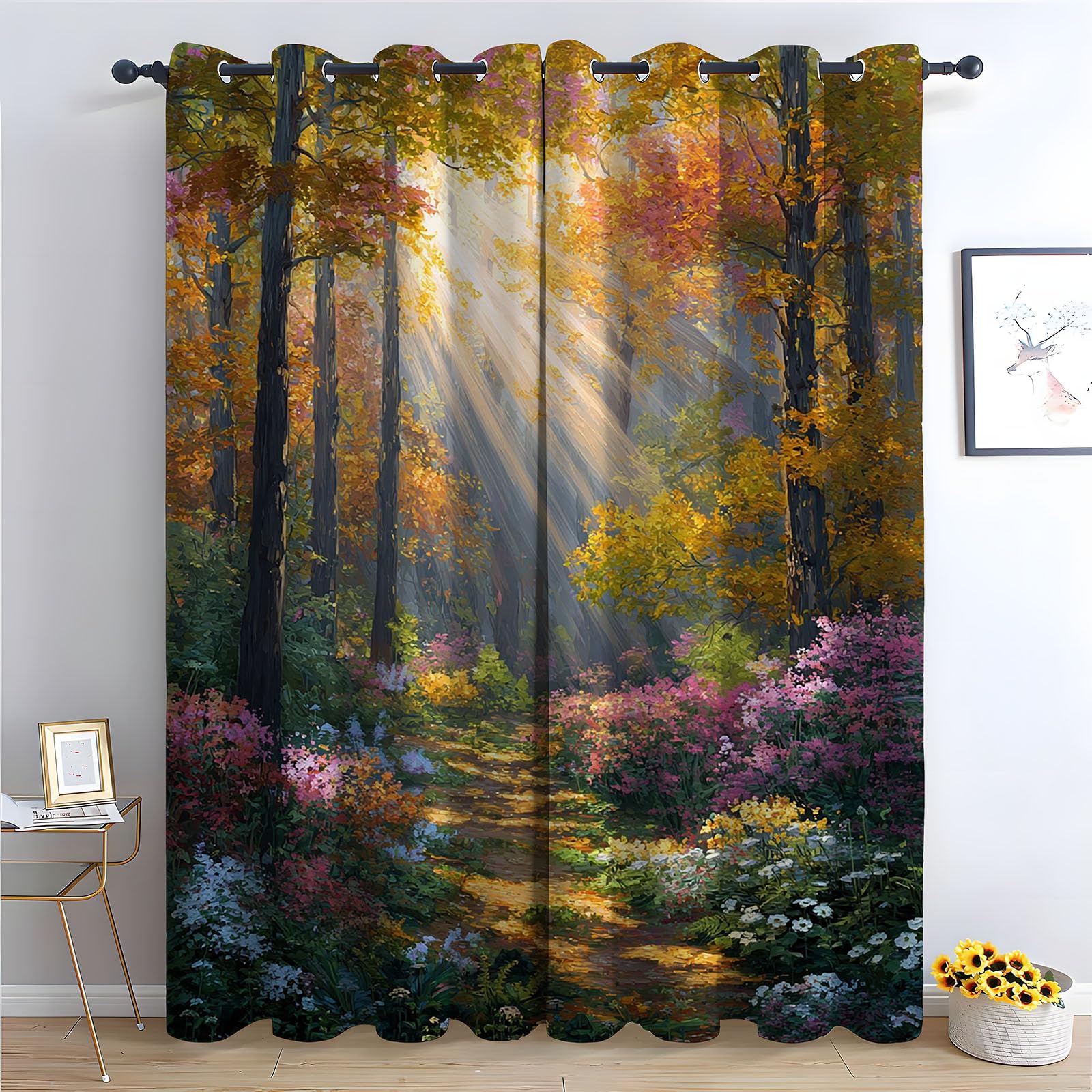 WQBQKKX Abstract Line Curtains for Living Room Bedroom Ink Painting Textured Farmhouse Curtains Leaf Printed Eyelet Rustic Drapes Window Treatment-52 W x 72" L (Pack of 2)