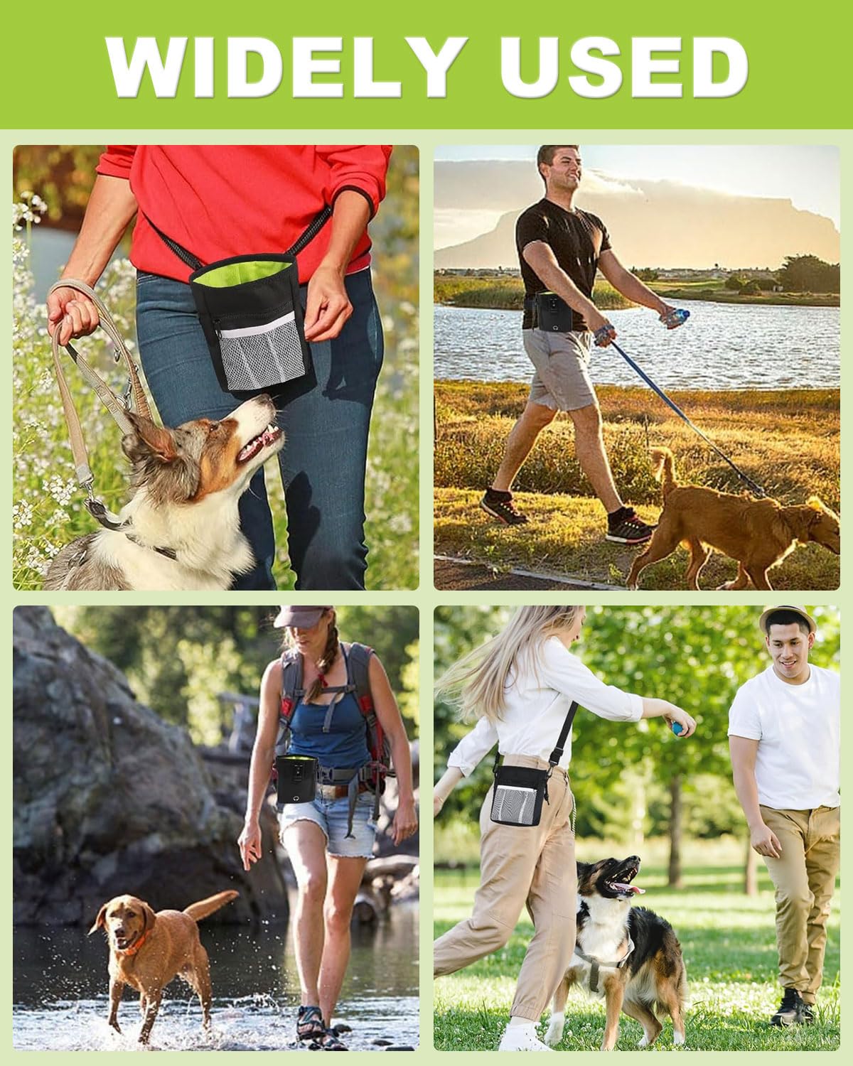 Sacchetti portatili per animali domestici da 1 pezzi in Piccola borsa per dolcetti, borsa da passeggio portatile, borsa per cani a mani libere (Nero di grandi dimensioni)