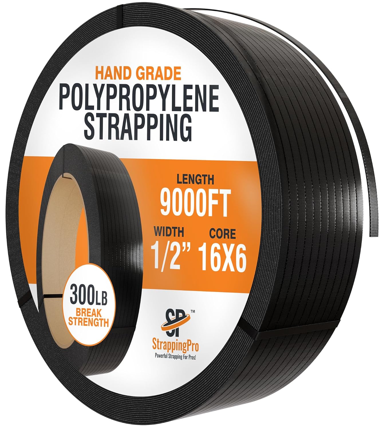 Strapping Pro - Industrial Strength Hand Grade Polypropylene Strapping Roll for Box Shipping (300 LB Break Strength - 16" x 6" Core) - PP Poly Plastic Banding Strapping for Packing Bulky Items